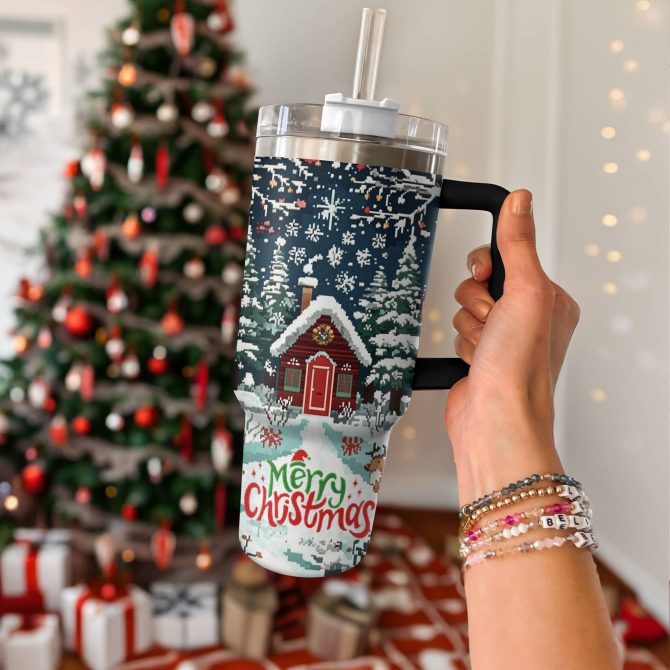 Christmas Cabin Custom Stanley Quencher 40oz Stainless Steel Tumbler With Handle - Image 3
