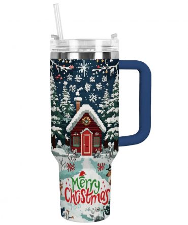 Christmas Cabin Custom Stanley Quencher 40oz Stainless Steel Tumbler With Handle