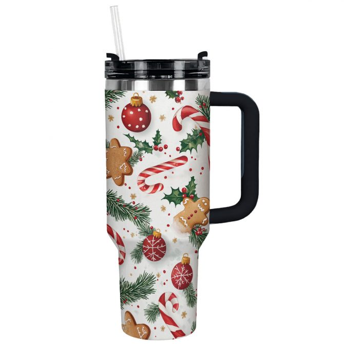 Christmas Candy Gorgeous Custom Stanley Quencher 40oz Stainless Steel Tumbler With Handle
