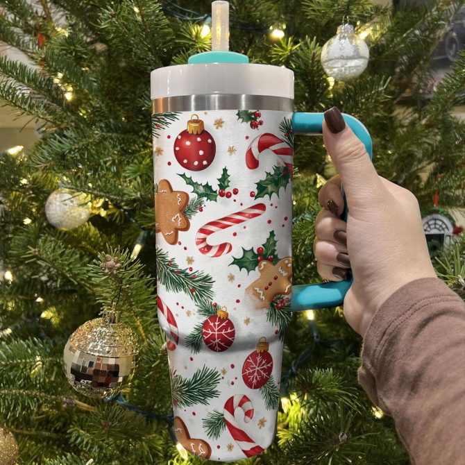 Christmas Candy Gorgeous Custom Stanley Quencher 40oz Stainless Steel Tumbler With Handle - Image 2