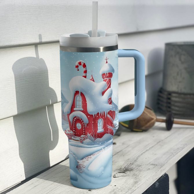 Christmas Candy House Custom Stanley Quencher 40oz Stainless Steel Tumbler With Handle - Image 3