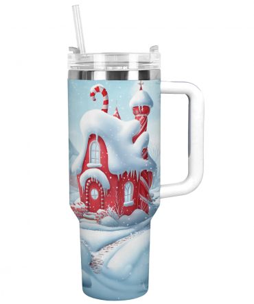 Christmas Candy House Custom Stanley Quencher 40oz Stainless Steel Tumbler With Handle