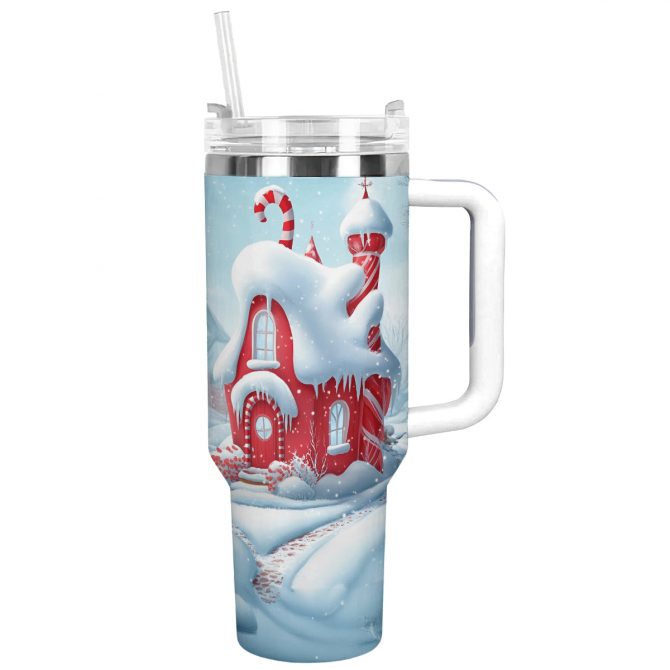 Christmas Candy House Custom Stanley Quencher 40oz Stainless Steel Tumbler With Handle