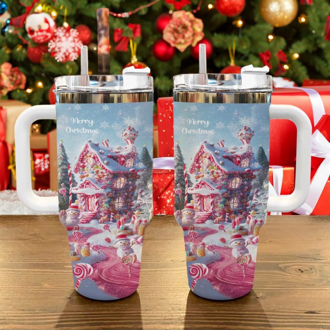 Christmas Candy House Custom Stanley Quencher 40oz Stainless Steel Tumbler With Handle - Image 2