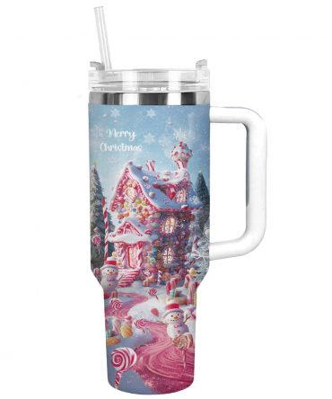 Christmas Candy House Custom Stanley Quencher 40oz Stainless Steel Tumbler With Handle