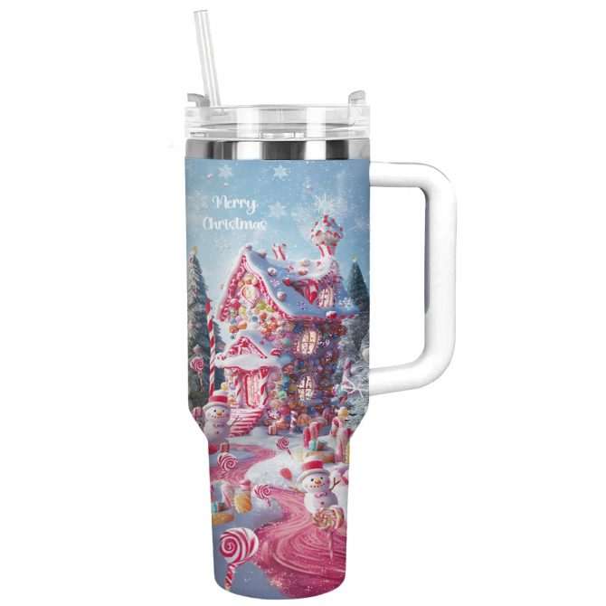 Christmas Candy House Custom Stanley Quencher 40oz Stainless Steel Tumbler With Handle