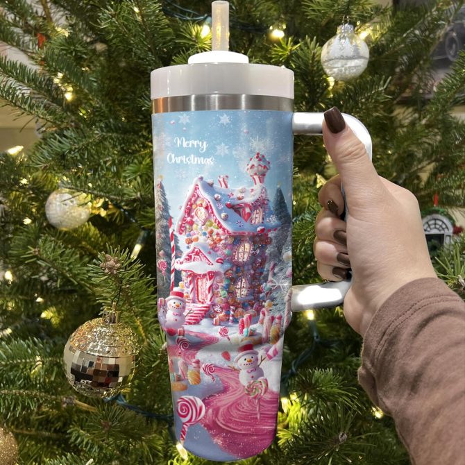 Christmas Candy House Custom Stanley Quencher 40oz Stainless Steel Tumbler With Handle - Image 3