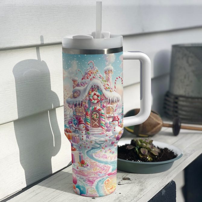 Christmas Candyland Custom Stanley Quencher 40oz Stainless Steel Tumbler With Handle - Image 2