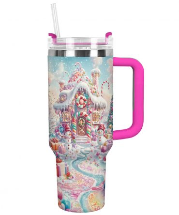 Christmas Candyland Custom Stanley Quencher 40oz Stainless Steel Tumbler With Handle