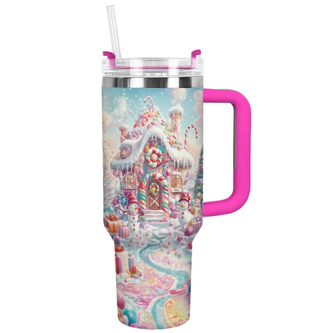 Christmas Candyland Custom Stanley Quencher 40oz Stainless Steel Tumbler With Handle