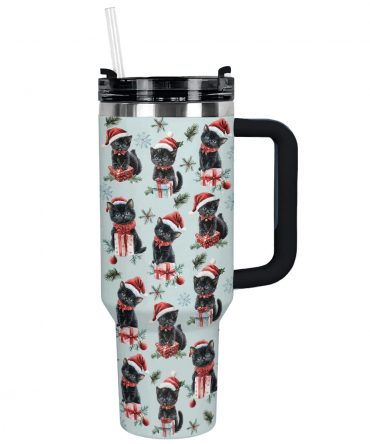 Christmas Cat Cheer Custom Stanley Quencher 40oz Stainless Steel Tumbler With Handle