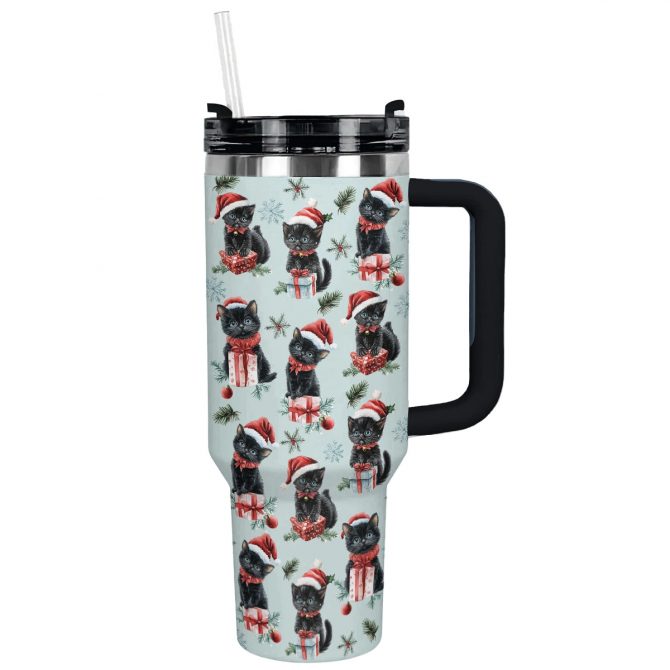Christmas Cat Cheer Custom Stanley Quencher 40oz Stainless Steel Tumbler With Handle