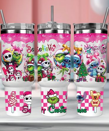 Festive Cartoon Character Tumbler - Double Wall Insulated Travel Mug with Straw