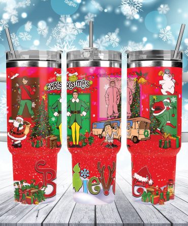 Festive Holiday Characters Travel Mug - Insulated Stainless Steel Tumbler with Lid & Straw