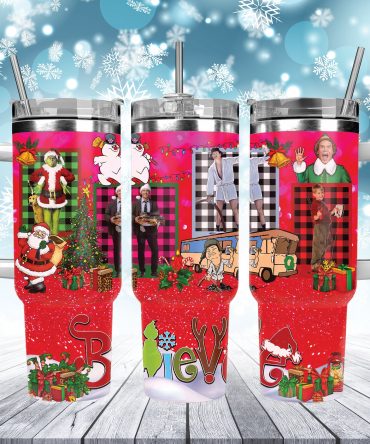 Festive Holiday Movie Characters Tumbler with Straw - Fun Christmas Gift