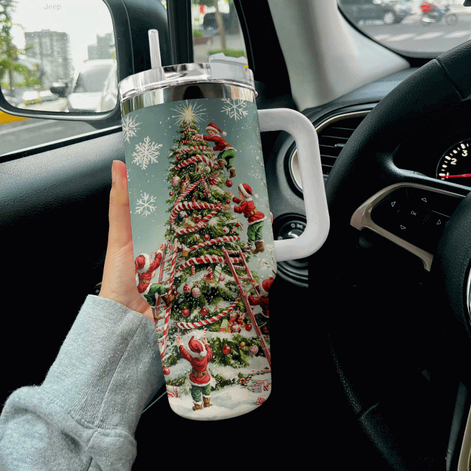 Christmas Cheer Elf Custom Stanley Quencher 40oz Stainless Steel Tumbler With Handle - Image 2