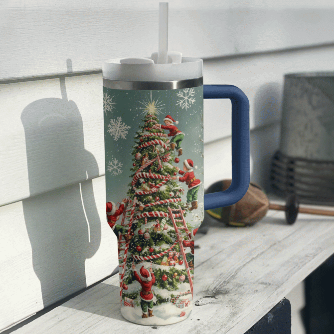 Christmas Cheer Elf Custom Stanley Quencher 40oz Stainless Steel Tumbler With Handle - Image 3