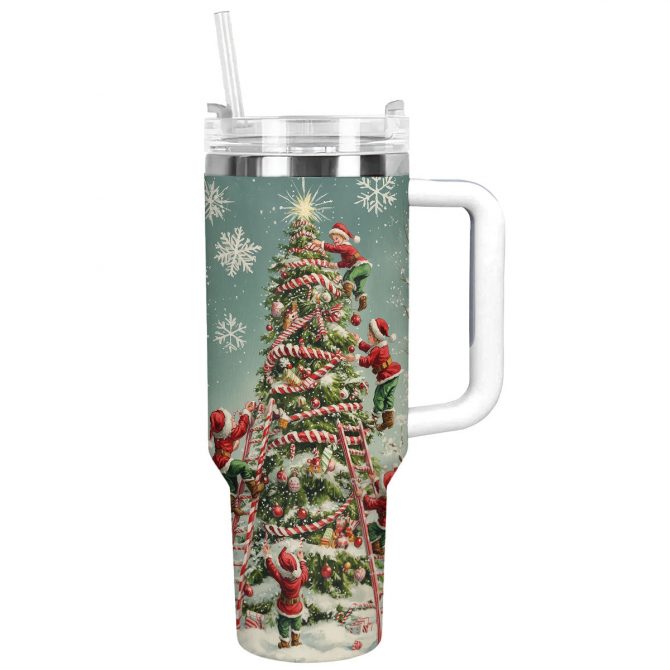 Christmas Cheer Elf Custom Stanley Quencher 40oz Stainless Steel Tumbler With Handle