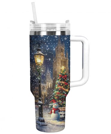 Christmas Church Scene Custom Stanley Quencher 40oz Stainless Steel Tumbler With Handle