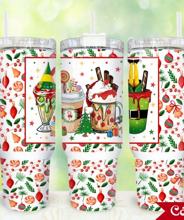 Festive Holiday Tumbler with Straw - Merry and Bright Design