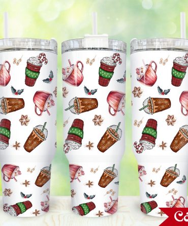 Festive Holiday Tumbler with Handle - Insulated Travel Mug with Lid & Straw