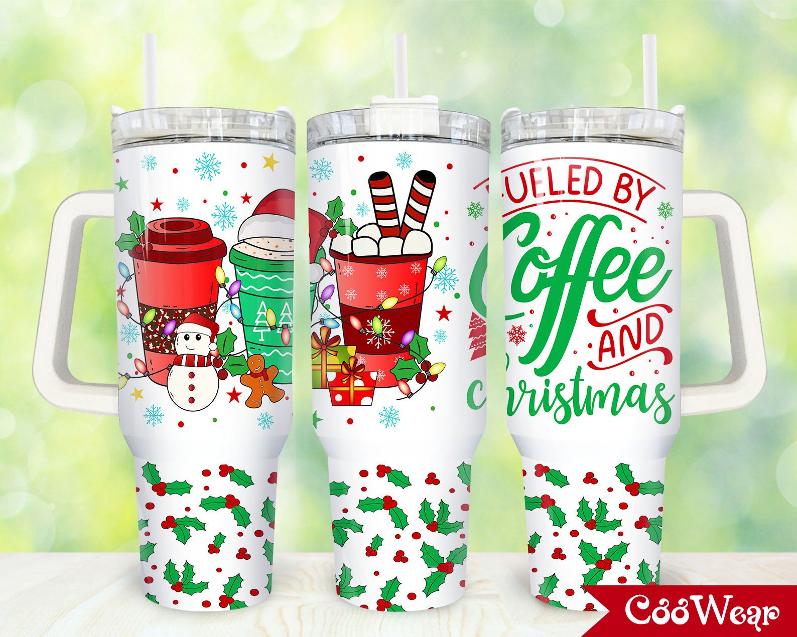 Festive Holiday Coffee Tumbler - Christmas Cheer & Winter Wonderland Design
