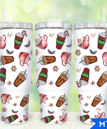 Festive Holiday Tumbler – Insulated Mug with Handle & Straw, 40oz