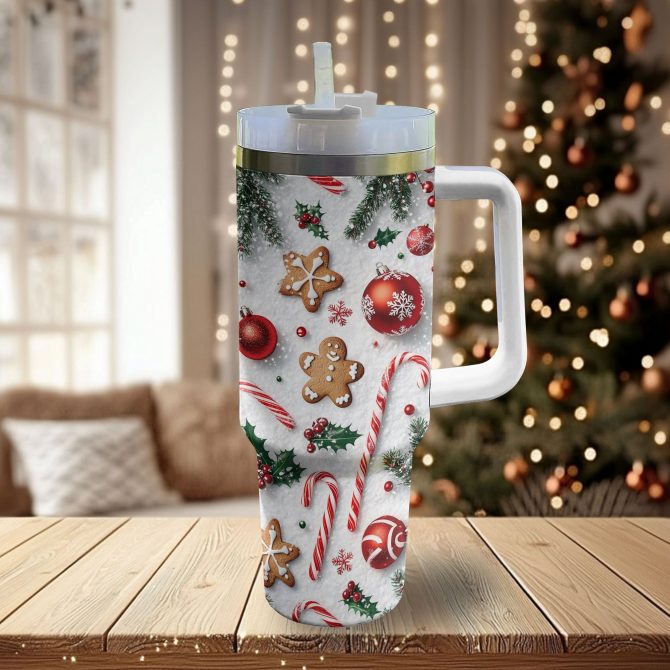 Christmas Cookie Delight Custom Stanley Quencher 40oz Stainless Steel Tumbler With Handle - Image 2