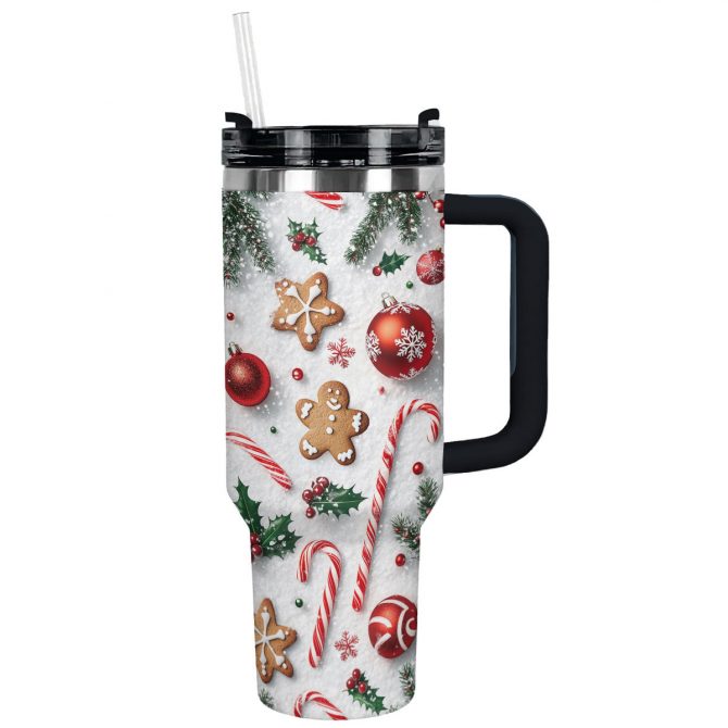 Christmas Cookie Delight Custom Stanley Quencher 40oz Stainless Steel Tumbler With Handle