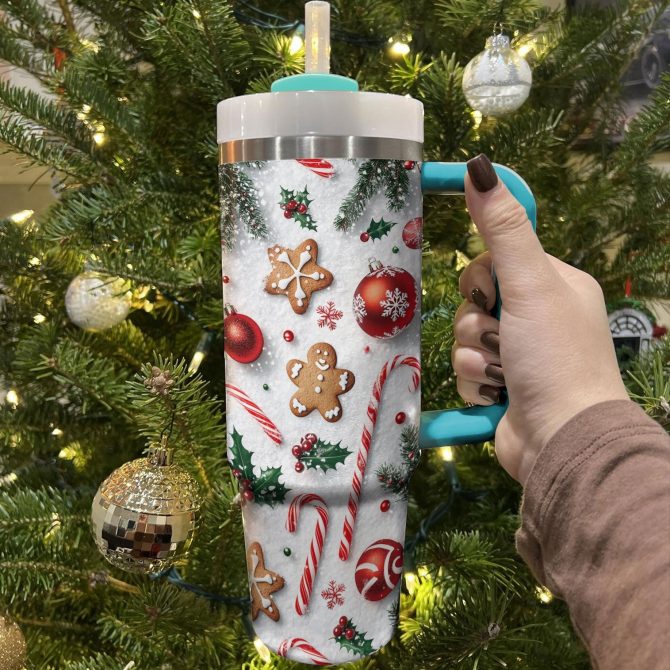 Christmas Cookie Delight Custom Stanley Quencher 40oz Stainless Steel Tumbler With Handle - Image 3
