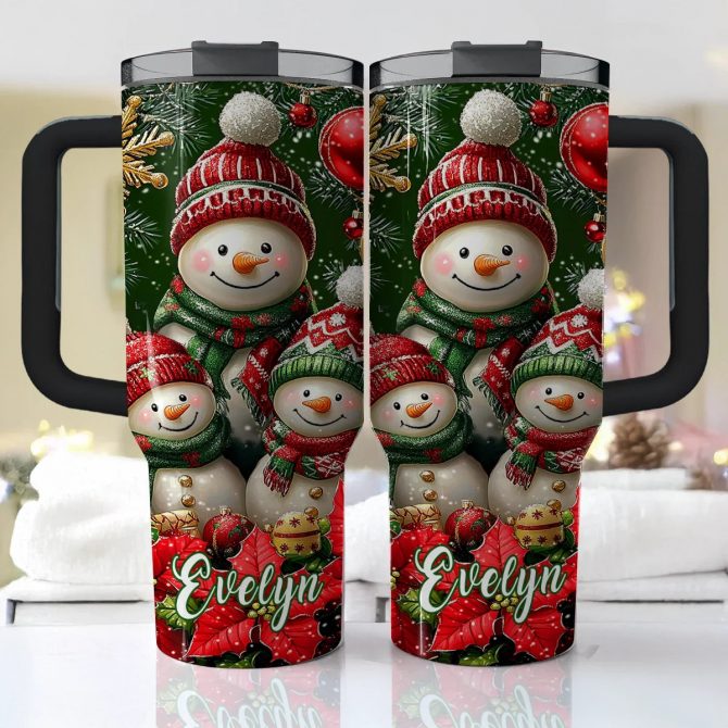Christmas Cozy Snowman Custom Stanley Quencher 40oz Stainless Steel Tumbler With Handle - Image 2