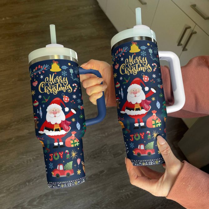 Christmas Festive Cheer Custom Stanley Quencher 40oz Stainless Steel Tumbler With Handle - Image 2