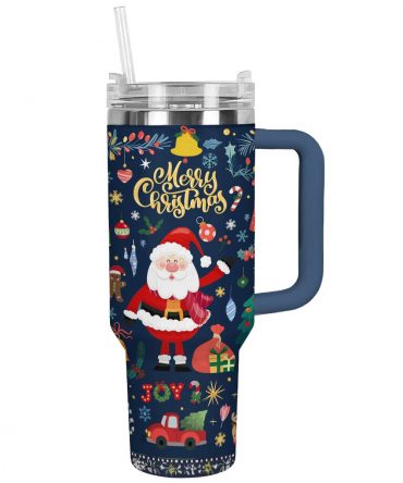 Christmas Festive Cheer Custom Stanley Quencher 40oz Stainless Steel Tumbler With Handle