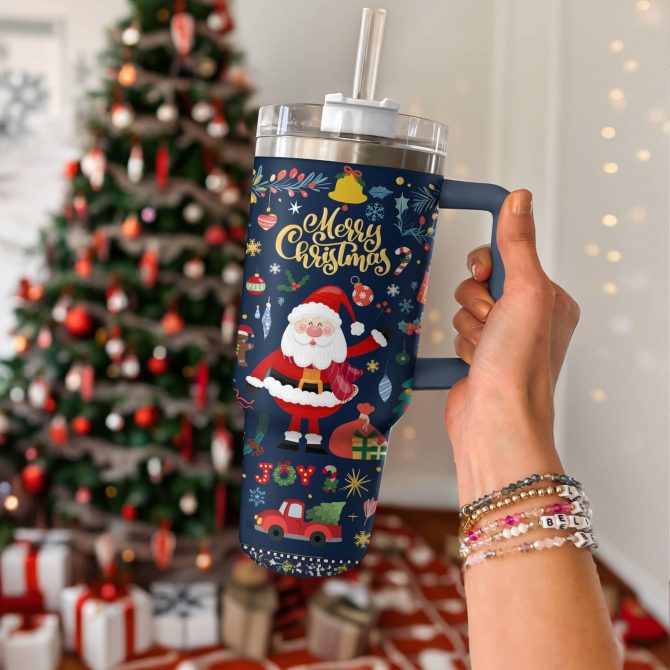 Christmas Festive Cheer Custom Stanley Quencher 40oz Stainless Steel Tumbler With Handle - Image 3