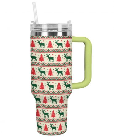 Christmas Festive Reindeer Custom Stanley Quencher 40oz Stainless Steel Tumbler With Handle