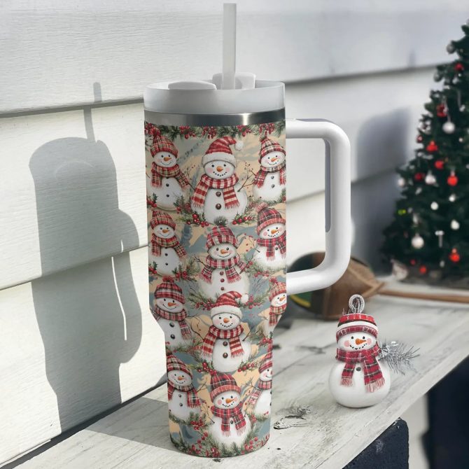Christmas Frosty Snowman Friends Custom Stanley Quencher 40oz Stainless Steel Tumbler With Handle - Image 2