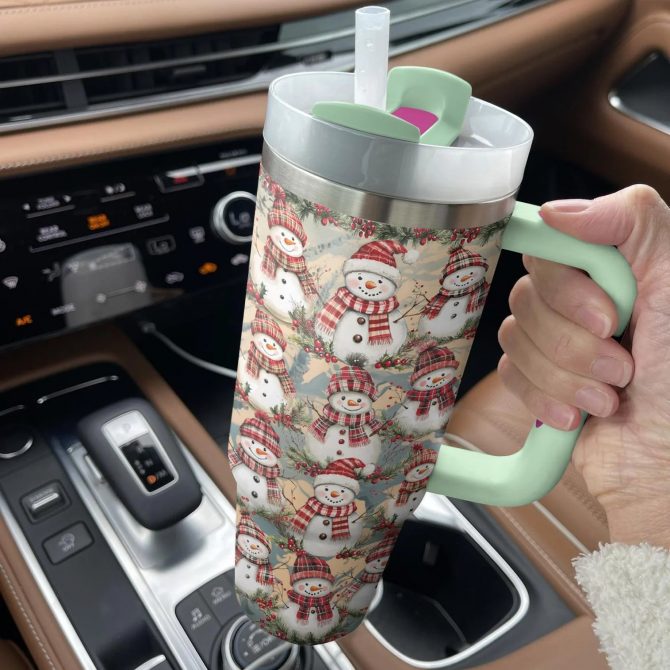 Christmas Frosty Snowman Friends Custom Stanley Quencher 40oz Stainless Steel Tumbler With Handle - Image 3