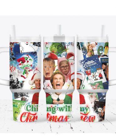 Festive Holiday Movie Collage Tumbler - Insulated Christmas Drinkware
