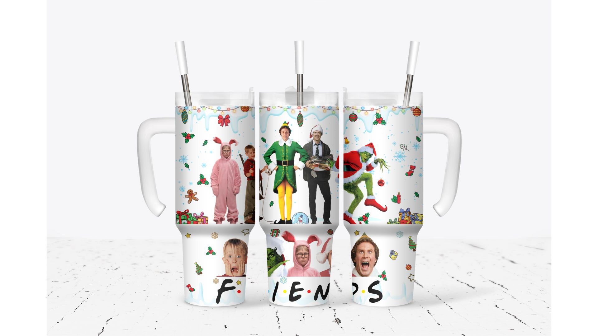 Festive Friends Holiday Tumbler with Straw - Perfect Christmas Gift