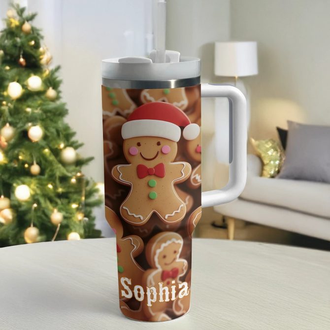 Christmas Gingerbread Cheer Custom Stanley Quencher 40oz Stainless Steel Tumbler With Handle - Image 2