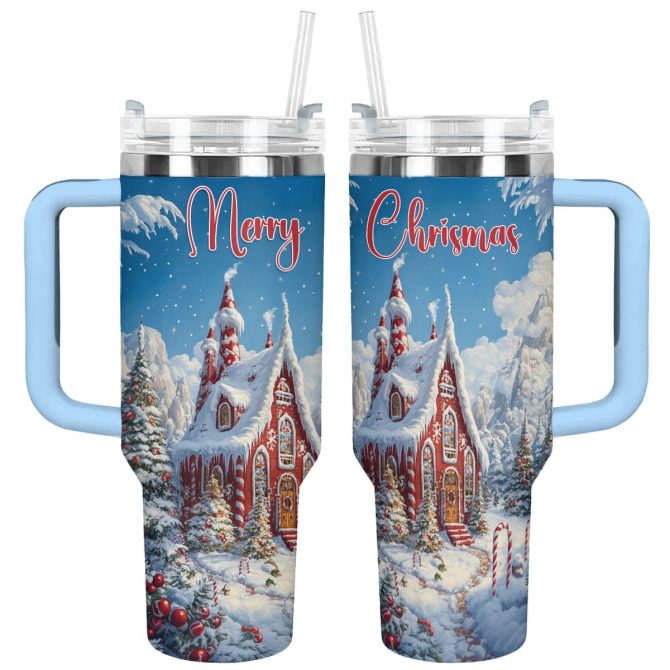 Christmas Gingerbread Wonderland Custom Stanley Quencher 40oz Stainless Steel Tumbler With Handle