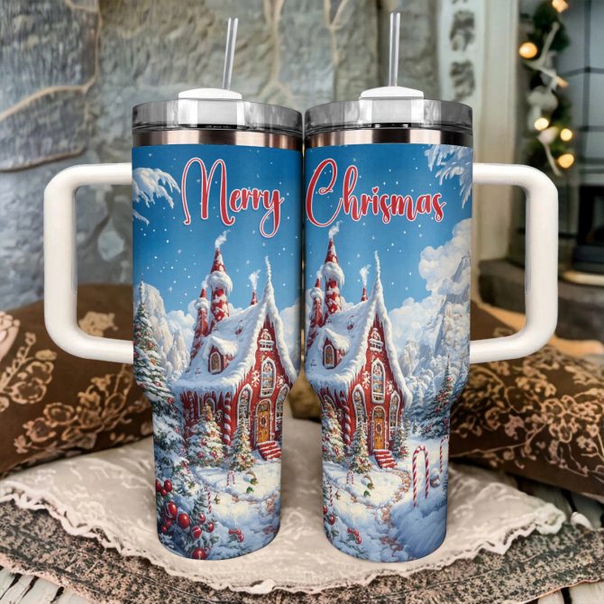 Christmas Gingerbread Wonderland Custom Stanley Quencher 40oz Stainless Steel Tumbler With Handle - Image 3