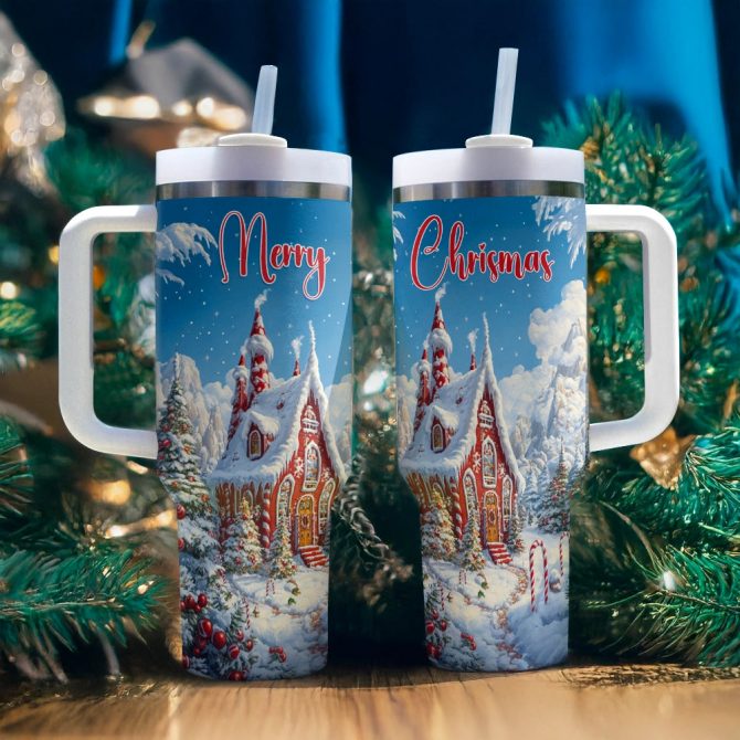 Christmas Gingerbread Wonderland Custom Stanley Quencher 40oz Stainless Steel Tumbler With Handle - Image 2
