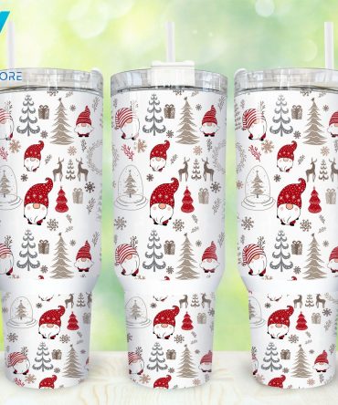Festive Gnome Double-Wall Insulated Tumbler with Handle & Straw – Perfect Holiday Gift