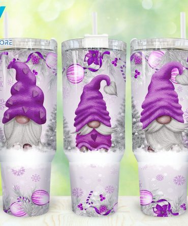 Whimsical Gnome Tumbler - Festive Purple Design, Perfect for Hot & Cold Drinks