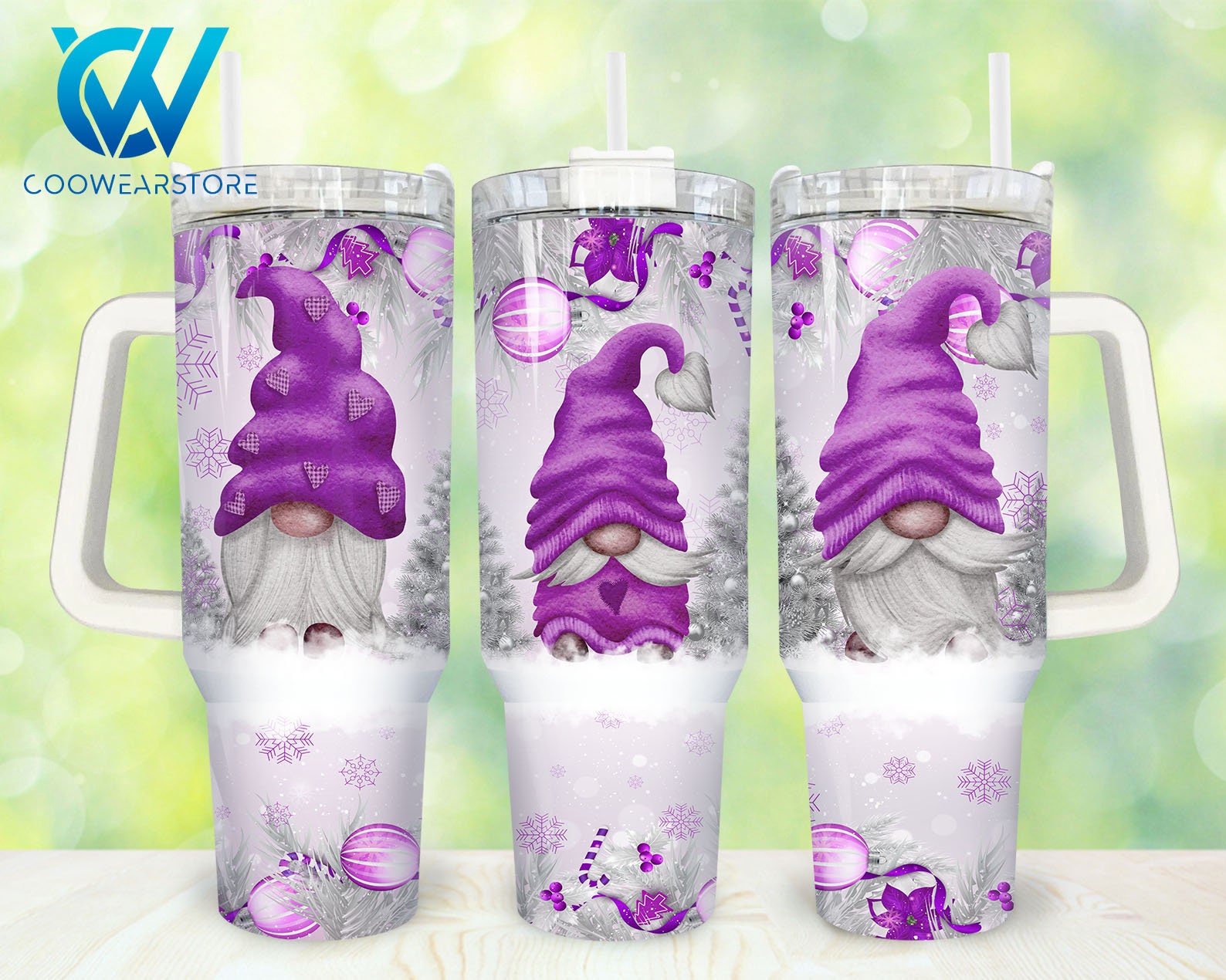 Whimsical Gnome Tumbler - Festive Purple Design, Perfect for Hot & Cold Drinks