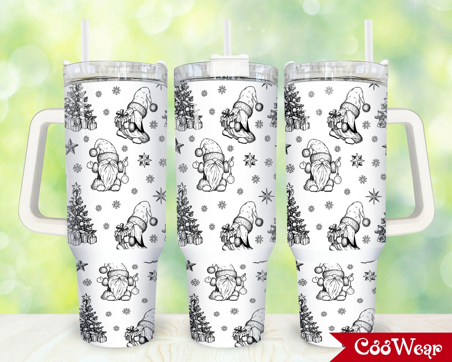 Festive Gnome Christmas Tumbler with Handle - Holiday Drinkware Gift