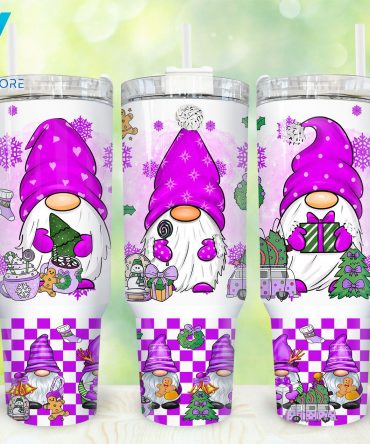 Festive Gnome Tumbler with Handle - Cute Christmas Holiday Design