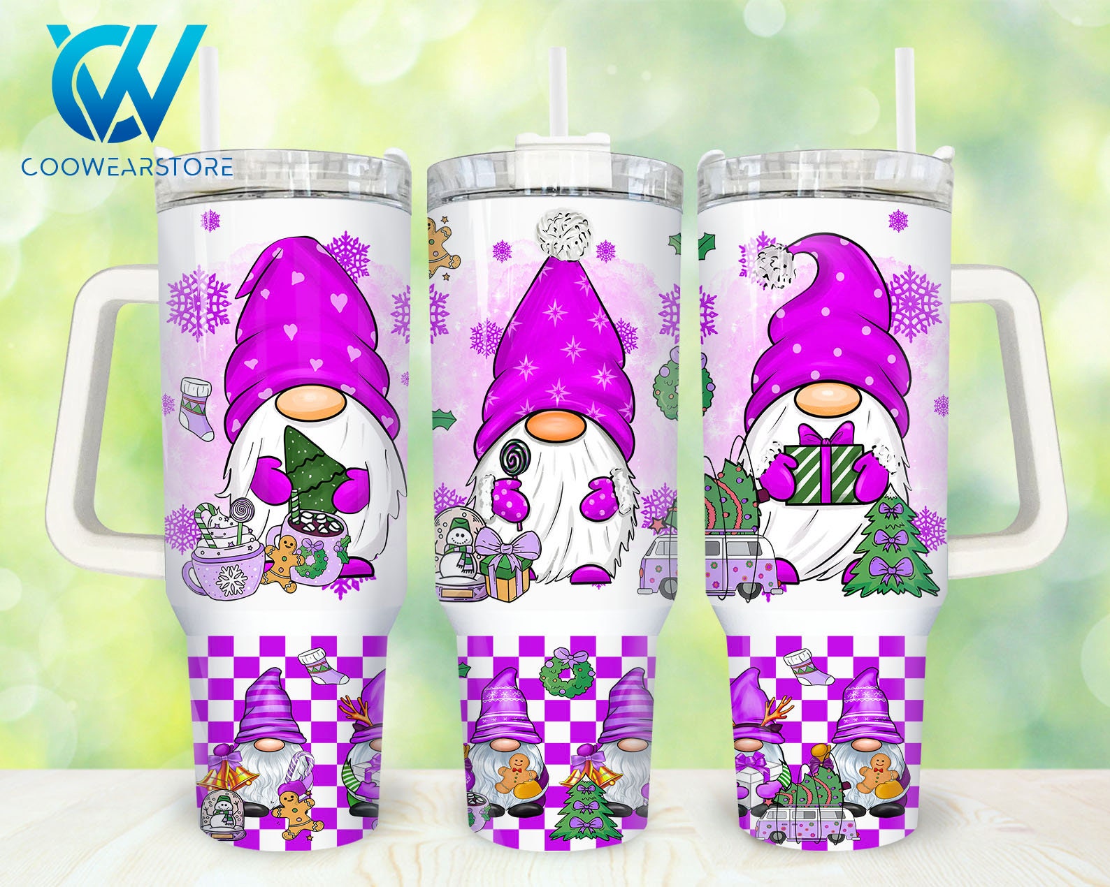 Festive Gnome Tumbler with Handle - Cute Christmas Holiday Design