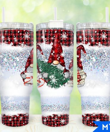 Festive Gnome Glitter Tumbler with Handle - Holiday Cheer in Every Sip!